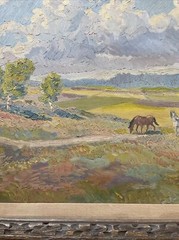KALLE EKLUND ANTIQUE LANDSCAPE PAINTING IMPRESSIONISM WILD HORSES SANDZEN STYLE