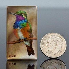 Hummingbird Original Painted Mother-of-Pearl Shell Rectangular Cabochon 35x20mm