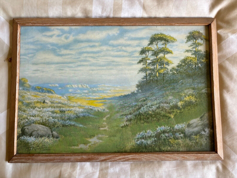 Alfred Armitage Watercolor Charcoal Painting antique Framed A Moorland Path