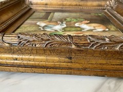 Vintage Original Bunny Rabbit Painting Chunky 3.25” Ornate Gilded frame 22×26”