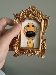 Golden Retriever cute,original,miniature Painting,small,mini,framed