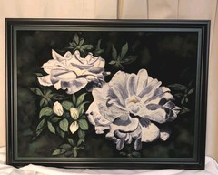 Large Gardenias Silk Floral Picture Art White Black Framed Stunning! 31×23″