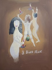 LADIES LOST IN CAVE PORTRAIT PAINTING 12X16 (THREE BLIND MICE)-A SIGNED ORIGINAL