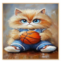 Persian Cat Basketball Wall Art Thick Canvas Sports Decor Living Room Cat Gift