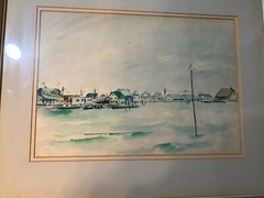 Vintage „Coastal Town Scene“ Watercolor Painting – Framed