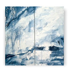 Huge Modern Abstract Expressionism Painting Waves Blue White Coastal Artist Art