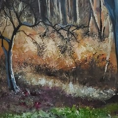 YARY DLUHOS Landscape Lake Nature Trees Canada Geese Original Art Oil Painting
