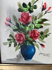 Old Vintage Signed Floral Oil Painting Still Life Flowers Antique Picture Frame