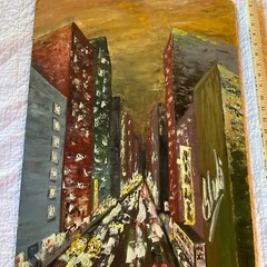VINTAGE abstract original hand painted PAINTING cityscape landscape mid century
