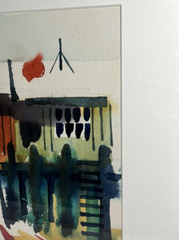 NOEL QUINN MODERNIST ABSTRACT HARBOR COASTLINE CALIFORNIA WATERCOLOR PAINTING