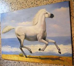 HORSE RUNNING ALONG OCEAN Original Art ACRYLIC PAINTING/CANVAS Signed 36″ x 24″