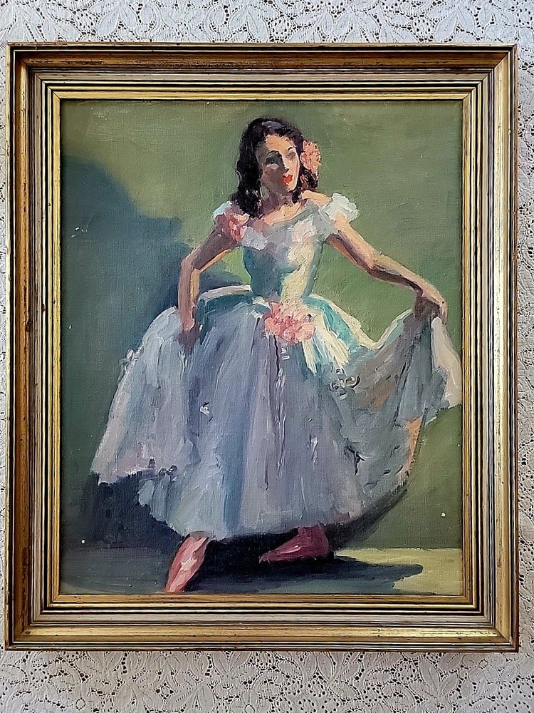1940s Ballerina Dancer Oil Painting Martha Herpst Crawford Titusville PA Artist