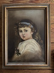 Antique Oil on Canvas Painting – Portrait of a Girl with Flowing Hair