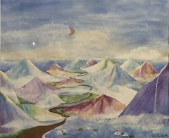 Vintage Original Watercolor Art Painting Mountains Signed Framed Matted