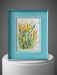 Original Signed Watercolor Painting. Cottagecore.Floral. Blue. Wall art Bouquet.