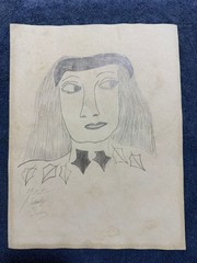 Lee Godie – painting drawing 12.5 x 9.8 in on old paper signed stamped