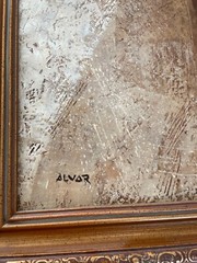 Framed „COUPLE“ Alvar Painting, Browns, tan and rose accents. Size 22″ x 29″