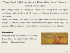 Vintage French Oil Painting Seascape Fishing Village Boat Fishermen South France