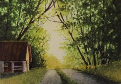 Back Roads 8, Rural Landscape, ACEO Original, Watercolor, 2.5×3.5 In, Signed