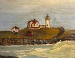 ORIGINAL RHODE ISLAND ARTIST LIGHTHOUSE PAINTING NUBBLE LIGHT CAPE NEDDICK MAINE