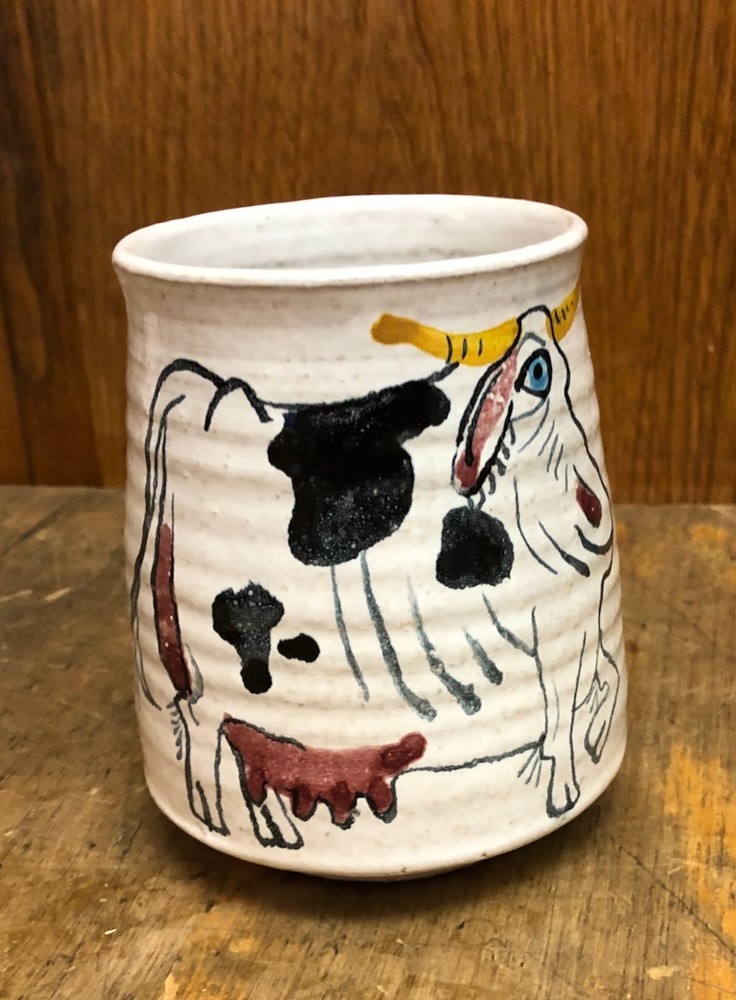 Folk ART Hand Painted and signed Cow Painted Coffee Mug Ooak
