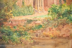 Stunning Antique Painting of English Village with Swans, Warm & Homey, Fine!