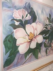 Original Vintage K Dore Magnolia Flowers Watercolor Framed Signed 37”x29.5”