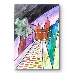 Quiet Street At NightOriginal Abstract 9×12 Watercolor Paper Signed Contemporary