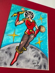 Original Watercolor Space Girl Painting ~ Art by Kev G