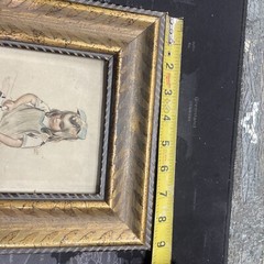 Early 1900s Watercolor Of Little French School Girl Ironing