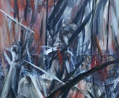 Roman Chamski „The Protest“ Oil Painting War Scene Portrait 75x95cm RFN Framed
