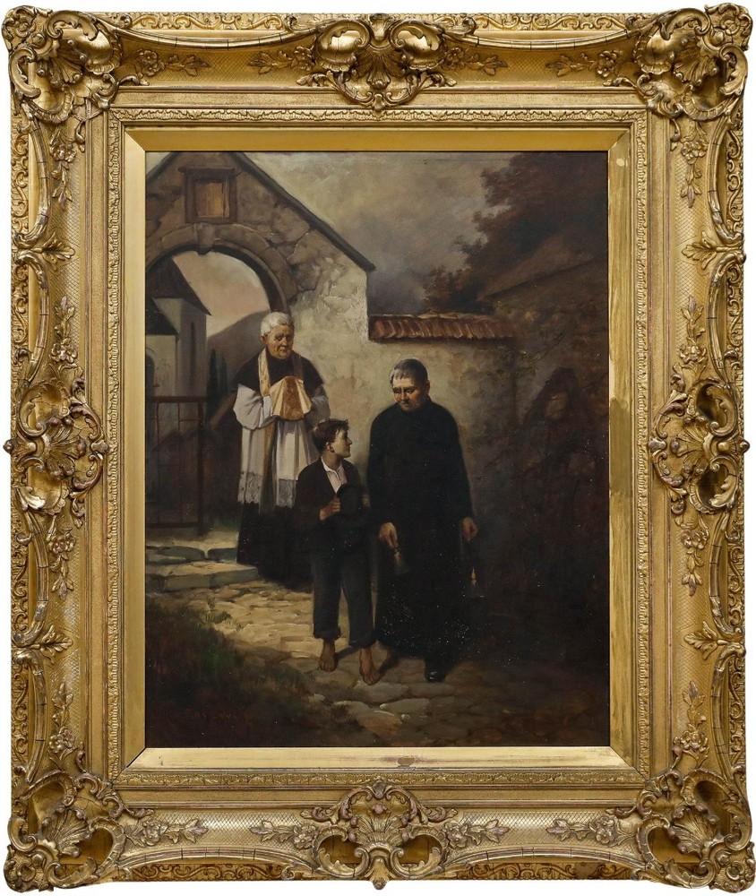 Max Bruck After Adolf Lüben – Framed 20th Century Oil, Calling for Supper
