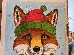 11 x 14 Original Framed Acrylic Painting on Canvas….“Fox with Hat and Scarf“