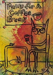 Cat Painting Original Abstract Coffee Cup Modern Folk Art 5 x 7 Samantha McLean