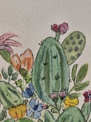 Original Art Cactus Flower Plant Botanical Succulent Dessert 5×7 Watercolor