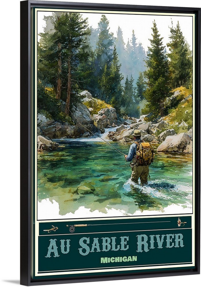 Ausable River Michigan Fishing Travel Poster Prints Framed Or Canvas Fisht Art