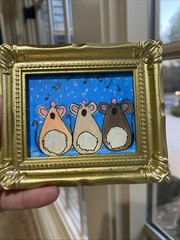Funny Mouse,mice ,Original Painting On Paper,3/4,framed,miniature,small,mini