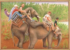 Handmade Art Painting Of Elephant Tour Mating Scene On Paper 13.5×10.5 Inches