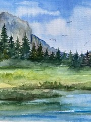 Original watercolor Art Yosemite National Park painting Mountain Landscape Art