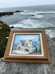 W. Zeller Signed Oil Painting Southwestern Adobe Scene In Solid Oak Frame