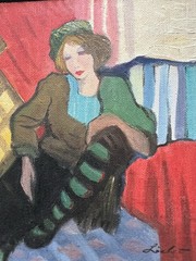 Original Contemporary portrait RECLINING WOMAN Manner of Isaac TARKAY Signed