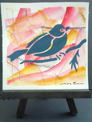 Original LITTLE BIRD ON A TREE BRANCH Painting WALL ART 4X4