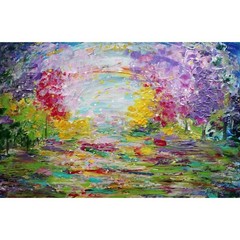 Original Painting 36×24 Colorful Landscape Canvas Art Spring Awakening