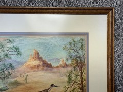 Vintage Watercolor Painting Road Runner Southwest Desert Cactus Landscape S Witt