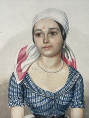 Grand Tour 1840s French/English Watercolor of Standing Peasant Woman Continental