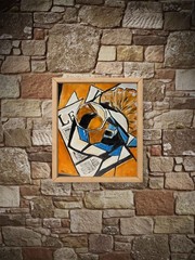 Original 11×14 Acrylic Canvas Cubist Cafe Coffee Cup Newspaper Pastry Painting