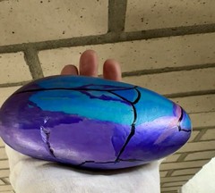 Hand Painted Art “Jewel Flower Beetle ” in Metallic Acrylic on a Rock! 6.5x4x2