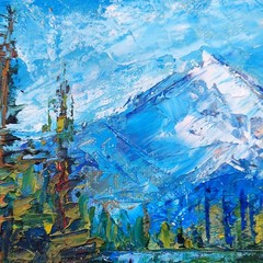 Idaho landscape Oil Painting 7×9″ Sawtooth Mountains – Alpine Lake & Snowy Peaks