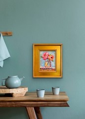 KADLIC Modern Floral Impasto Oil Painting Gold Gilt Fine Art 14″ Frame