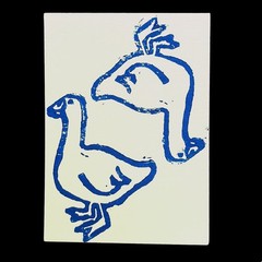 ACEO Original Goose Duck Bird Linocut Painting 3.5 x 2.5 in.